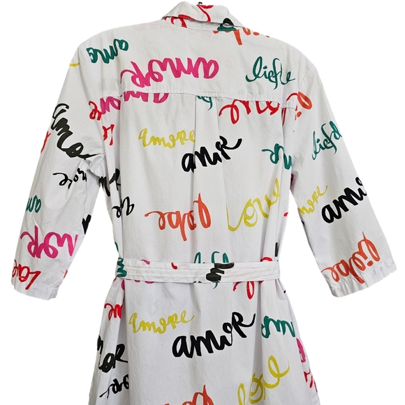 Nwot NY & CO White & Multicolored Script Words 3\4Sleeve Collared Shirt Dress - Picture 9 of 16